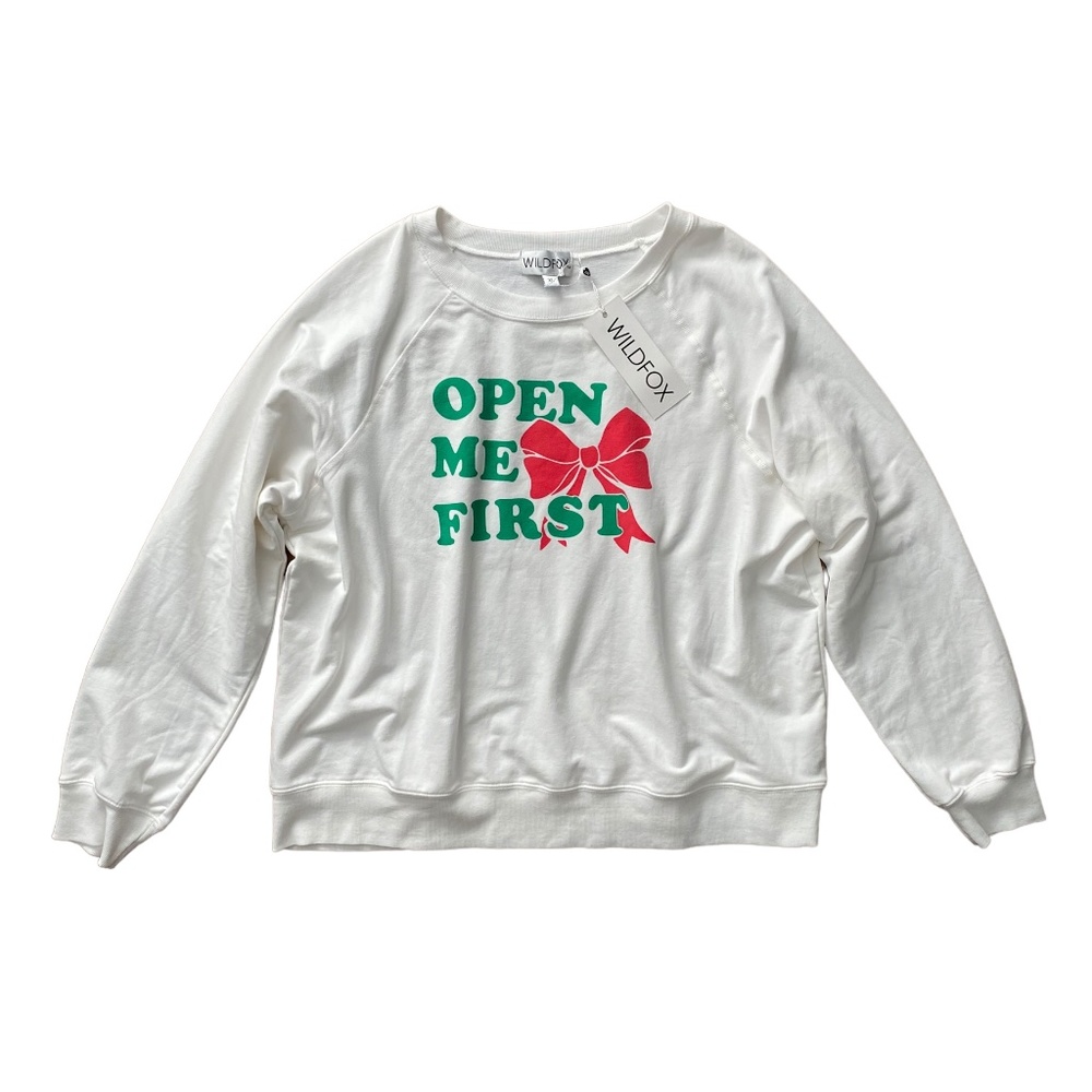 Wildfox Nwt Clean White Open Me First Bow Holiday Sweater Jumper XL